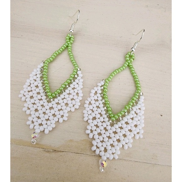 Dream Shop Jewelry - Boho Feather Dangle Earrings White Color, Festival Summer Style
